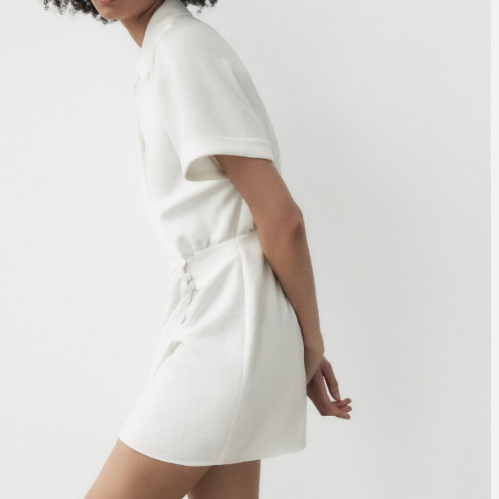 ZARA WHITE WRAP V NECK SHORT SLEEVE DRESS - Picture 8 of 9